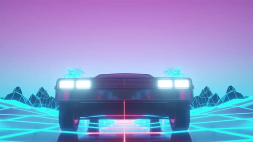 Synthwave Neon Grid Car Travel Animation