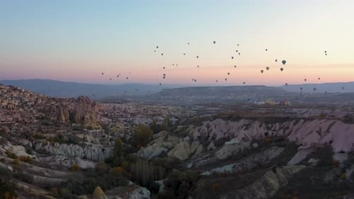 Hot Air Balloons Flying Over Cappadocia Turkey