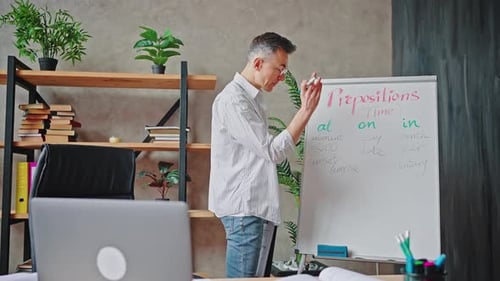 Man Writing Holiday Words on Whiteboard