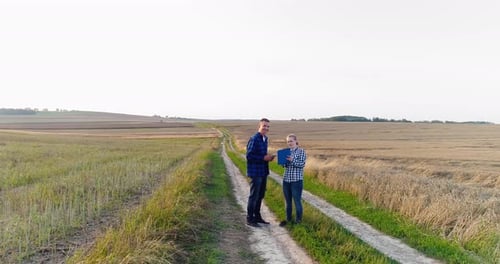 Young Farmers Discussing At Maize Field Agriculture