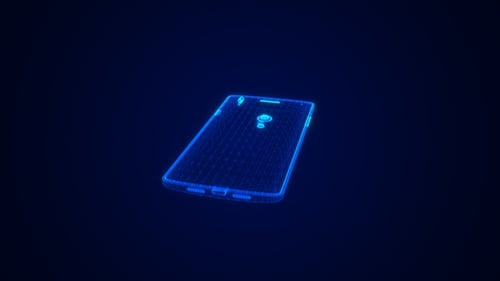 Futuristic Neon Wireframe Smartphone Device Rotation Animation