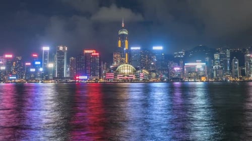 Hong Kong Cityscape at Night with Vibrant Lights