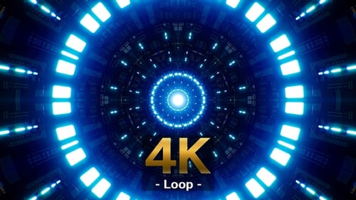 Vibrant Light Blue Color Sci Fi Tunnel 4K Loop 01