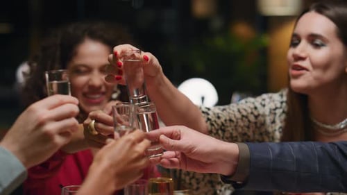 Fun Group Drinking Alcohol in Bar