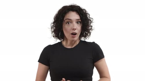 Surprised Woman with Big Smile on White Background