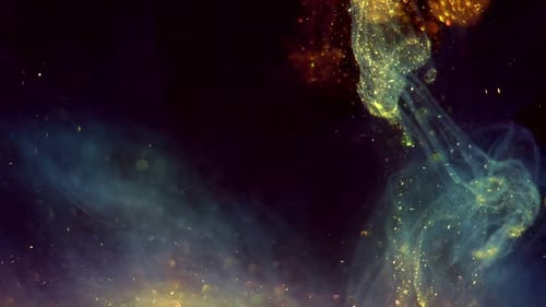 Abstract Swirling Gold and Turquoise Particles