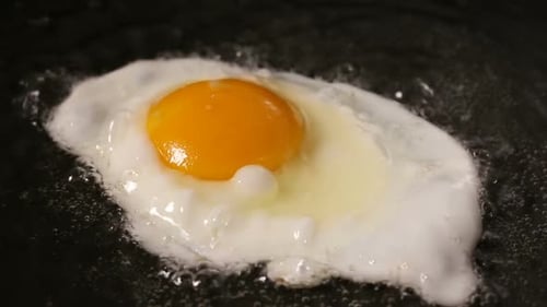 Egg Frying in Hot Pan Close Up