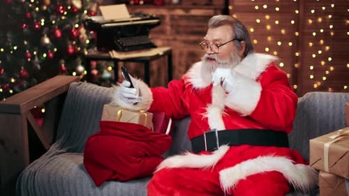 Santa Claus Video Calling From Cozy Christmas Room