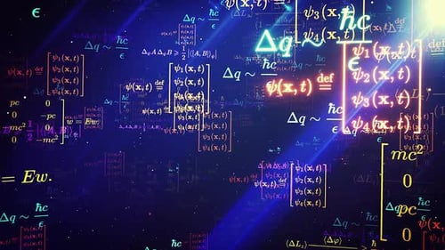 Glowing Quantum Physics Equations Digital Data Background