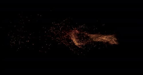 Animated stream of fiery glowing particles on black