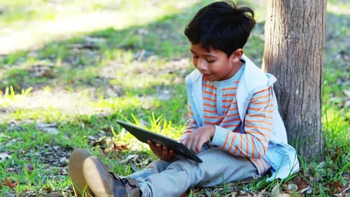 Boy using digital tablet