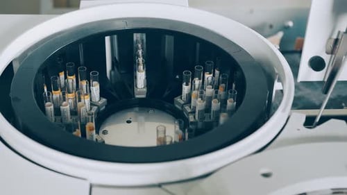 Work of the Biochemical Analyzer in the Laboratory Close Up