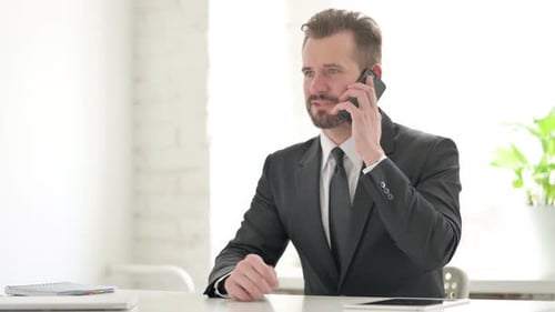Young Businessman Talking on Phone in Office