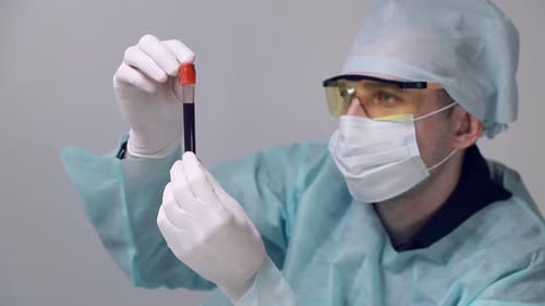 Medical Professional Examines Blood Sample in Test Tube