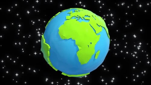 Animated 3D Low Poly Earth Globe Spinning in Space