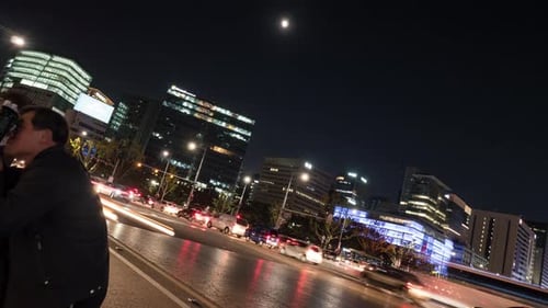 Timelapse of Seoul nightlife with busy traffic, South Korea