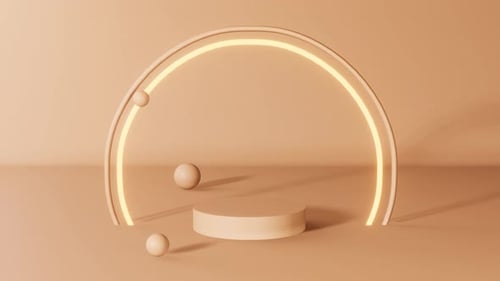 Neutral beige podium cosmetic product demonstration nude color showcase matte bubble sphere 3d