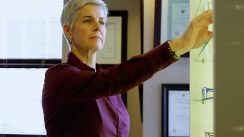Woman Tries on Eyeglasses in Optician's Office