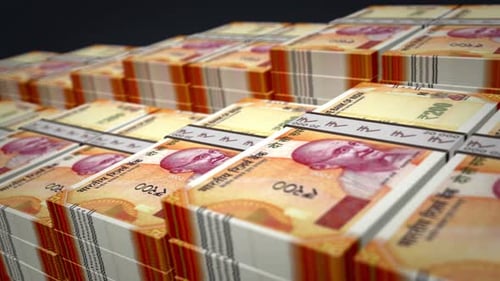 Indian rupee money banknote pack growth up loop