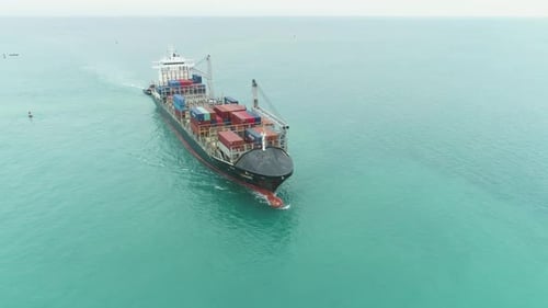 Container Ship in the Sea. Aerial View