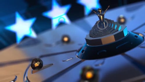 Golden 3D Award With A Star Background Movement And Close Camera