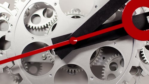 Rotating Clock Gears with Red and Black Hands