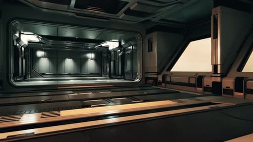 Realistischer futuristischer Sci-Fi-Raumschiffkorridor