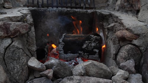 Fireplace with Flames in Stone Surround