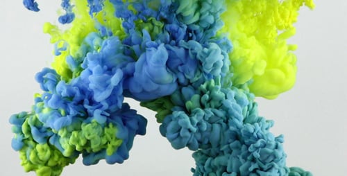 Blue and Yellow Liquids Abstractly Intermingling