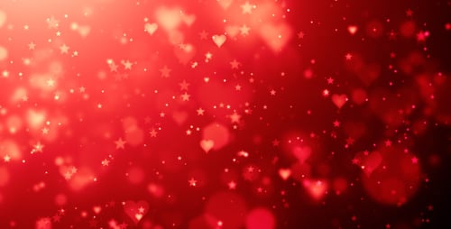 Romantic Red Hearts and Stars Bokeh Light Background Animation