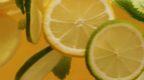 Lime, Lemon, and Mint in a Golden Liquid