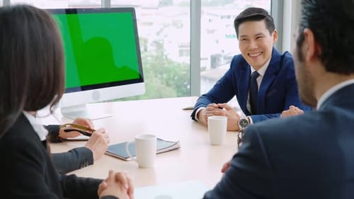 Business People in the Conference Room with Green Screen
