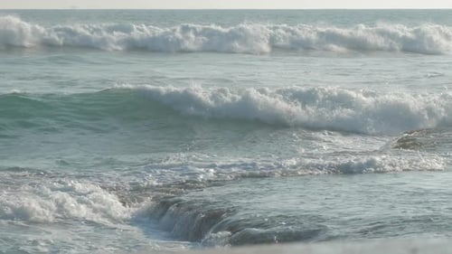Seascape with Azure Waves Rolling on Beach Slow Motion