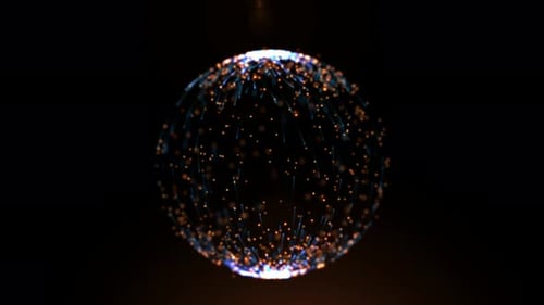 Gold And Blue Colors Particle Sphere Creation Animation 4K