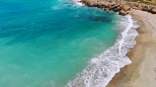 Deserted Beach with Crystal Clear Water on Shores of Mediterranean Sea, Aerial View