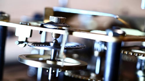 Rotating Gears in Mechanical Clock Mechanism