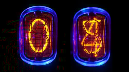 Nixie Tubes Displaying Orange and Blue Numbers