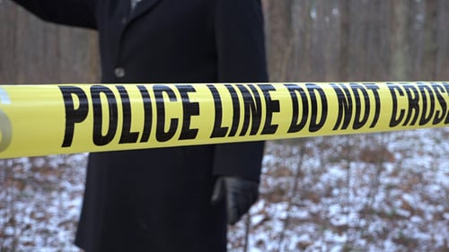 Police Line Barrier in Winter Forest