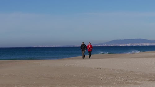 Middle-aged Couple Jogging on Beach