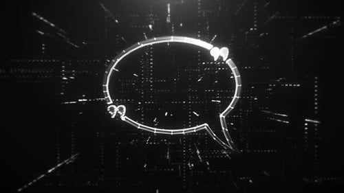 Futuristic Digital Speech Bubble Icon Transform and Reveal