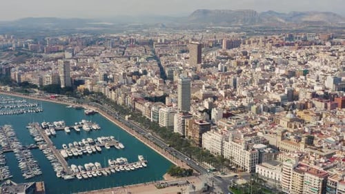 Aerial View of Coastal City and Harbor