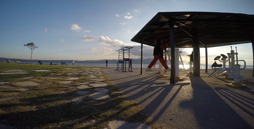 Outdoor Workout Area by the Beach on Sunny Day