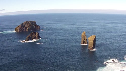 Flying over the High Cliffs and Ocean Waves