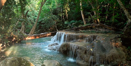 Scenic Waterfall Flowing in Lush Tropical Forest