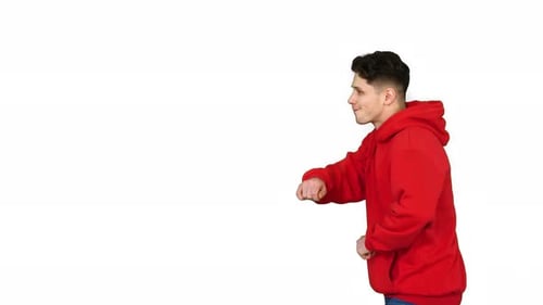 Happy Young Adult Dancing on White Background