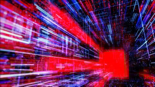 Abstract digital virtual city with technology and connection. 3D render 4K loop