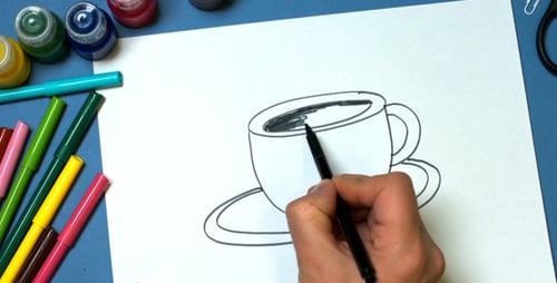 O artista desenha uma ilustração