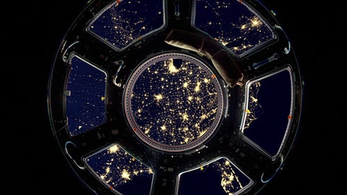Earth As Seen Through Window Of Space Station