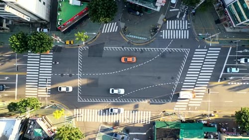 Aerial time lapse of busy intersection