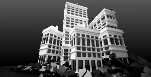 Buildings Rising From Rubble in Black and White